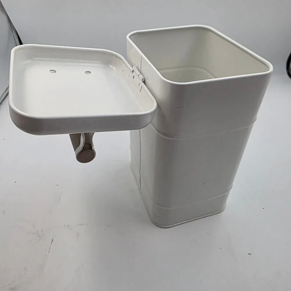 Farmhouse Metal Laundry Detergent Storage Tin Bin with Wood Handle Cream White